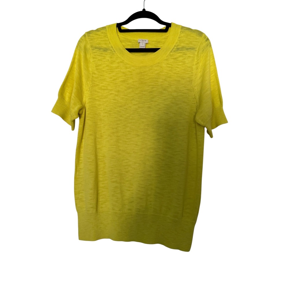J.Crew Yellow Short Sleeve 100% Cotton Sweater Crew Neck XL Casual Light Knit